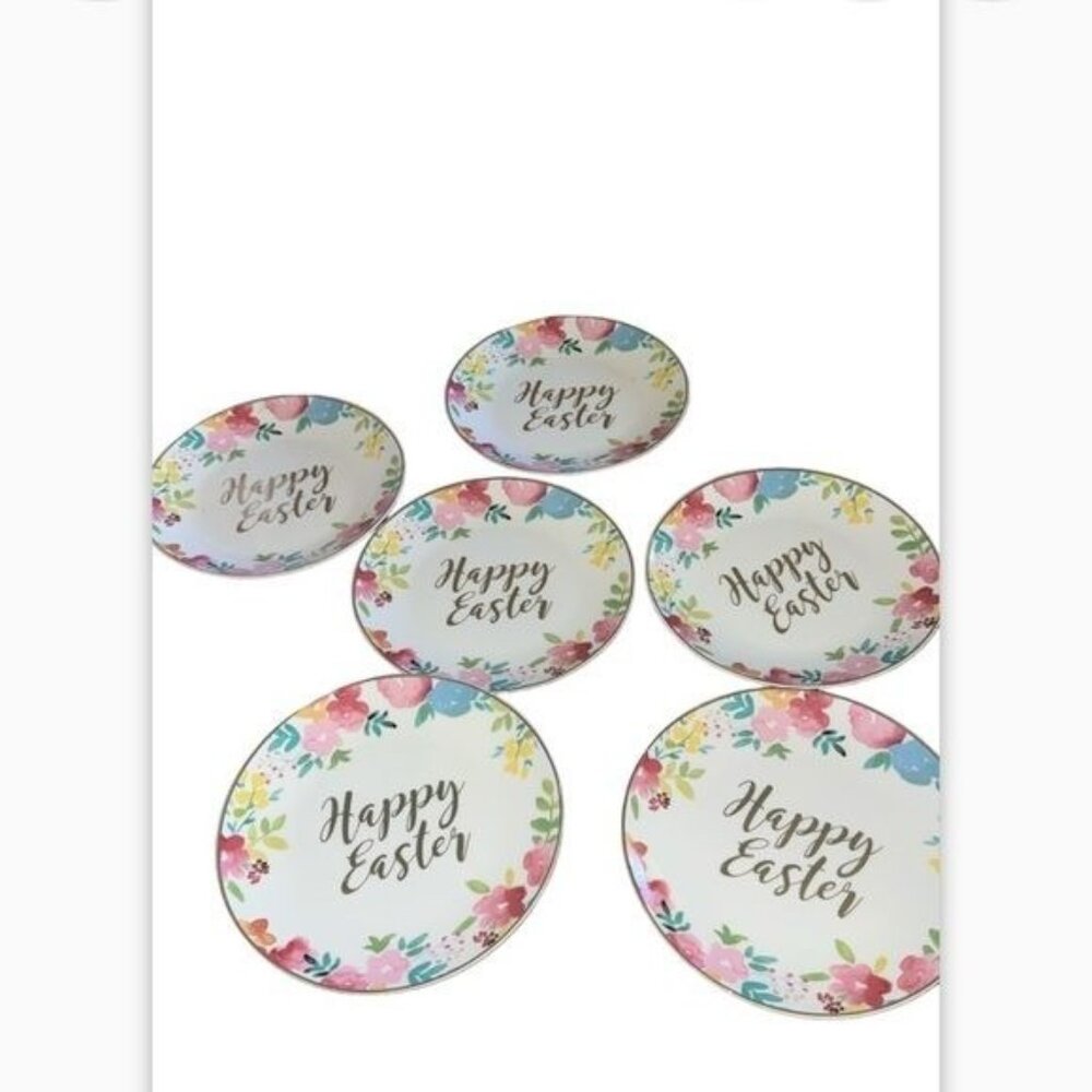 Happy Easter Floral Dessert Plates Set Of 6 Ciroa  With Love Porcelain With Real